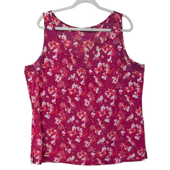 Eddie Bauer 100% cotton floral tank top pink/red size XXL - Picture 1 of 11